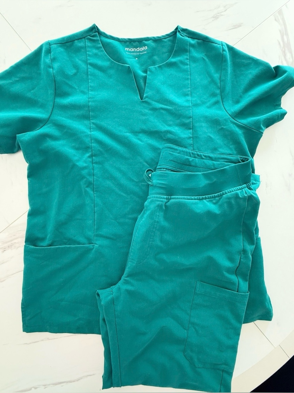 Mandala Scrubs Teal green 6 Pocket Top & 9 Pocket Cargo Pants Set Equa-Tek Women